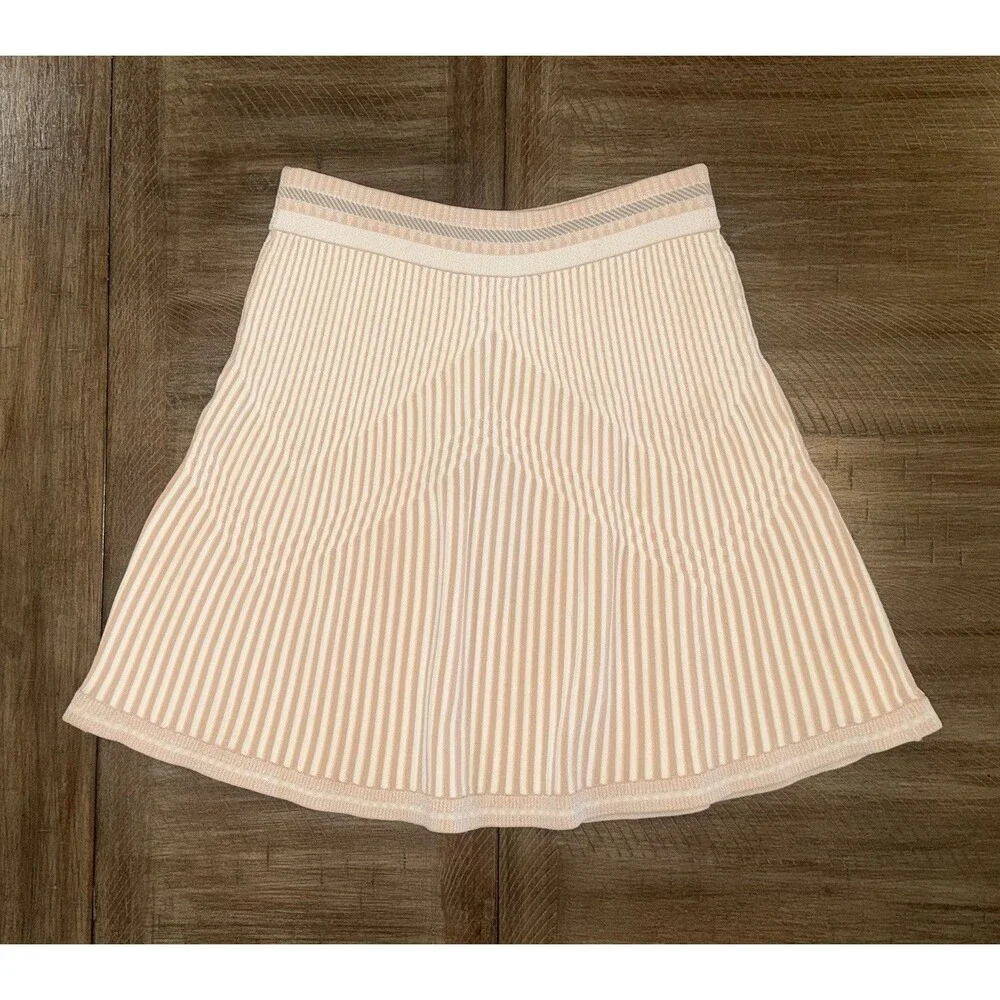 NWT BCBG Maxazria Alisse Striped Neutral Knit Jacquard Mini Skirt Size S $228